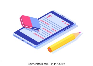 Editable online document. Creative writing and storytelling, copywriting . Online education, distant learning concept. Vector illustration.