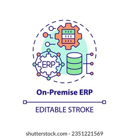 Editable on-premise ERP icon concept, isolated vector, enterprise resource planning thin line illustration.