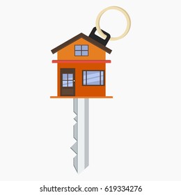 Editable Orange House Shaped Key Vector Illustration Icon for Property or Lodging Related Purposes