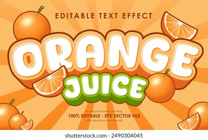 Editable Orange Juice Text Effect. with illustration of Orange. suitable for tropical fruit themed.