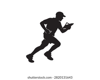 Editable orienteering runner silhouette vector isolated on a white background. Professional navigation sports illustration for outdoor competitions, adventure races, fitness, and commercial projects.