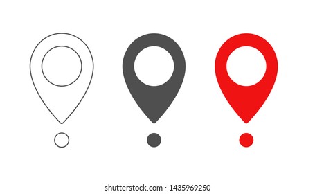 Editable outline, grey, and red map pointer. Pin mark icon. Vector design element.