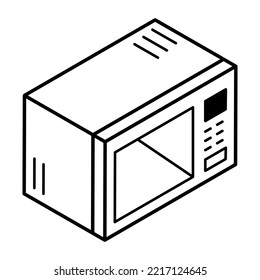 An editable outline icon of oven, isometric style 