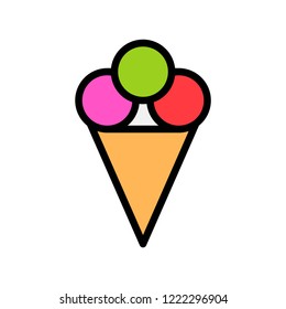 editable outline icon  of sweet frozen ice cream cone in flat design.