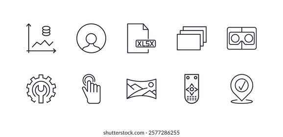 editable outline icons set. thin line icons from artificial intelligence collection. linear icons such as prediction, log in, depth perception, stereoscope, panorama, visit