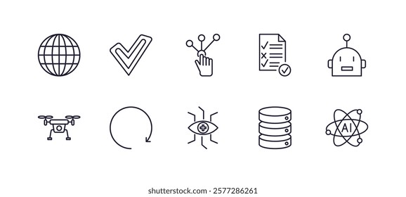 editable outline icons set. thin line icons from artificial intelligence collection. linear icons such as  , available, survey, robot, bionic, artificial intelligence