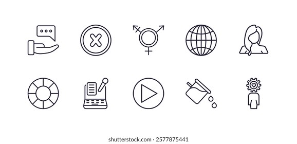 editable outline icons set. thin line icons from social media marketing collection. linear icons such as advise,  , net, avatars, video player, recreational