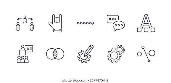 editable outline icons set. thin line icons from social media marketing collection. linear icons such as coordinating people, rocker, chat box, letter color, development, social normal