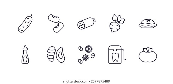 editable outline icons set. thin line icons from gastronomy collection. linear icons such as pickle, beans, turnip, pie, spice, persimmon
