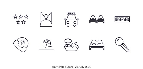 editable outline icons set. thin line icons from hotel and restaurant collection. linear icons such as five stars, napkins, beds, reserved, vegetarian, room key