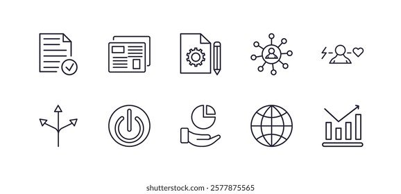 editable outline icons set. thin line icons from marketing collection. linear icons such as result, gazette, affiliate, behavior, ratio, demand