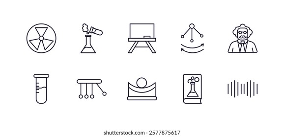 editable outline icons set. thin line icons from science collection. linear icons such as radiation, lab, oscillation, professor, concave, sound fork