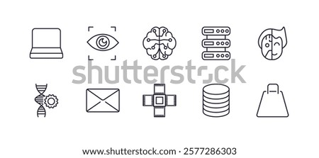 editable outline icons set. thin line icons from artificial intellegence collection. linear icons such as laptop, eye tracking, servers, humanoid, nano sensor, shopping bag