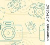 Editable Outline Style Camera Vector Illustration Icon Seamless Pattern for Creating Background of Photography and Art Related Purposes
