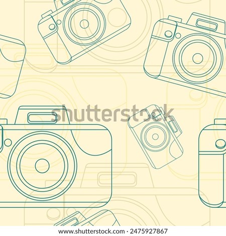 Editable Outline Style Camera Vector Illustration Icon Seamless Pattern for Creating Background of Photography and Art Related Purposes