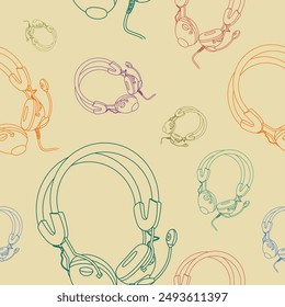 Editable Outline Style Earphone Vector Illustration as Seamless Pattern for Creating Background of Audio Technology or Electrical Related Design Project