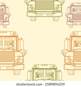 Editable Outline Style Front View School Bus Vector Illustration With Various Colors Seamless Pattern for Creating Background of Transportation Vehicle or School and Education Related Design