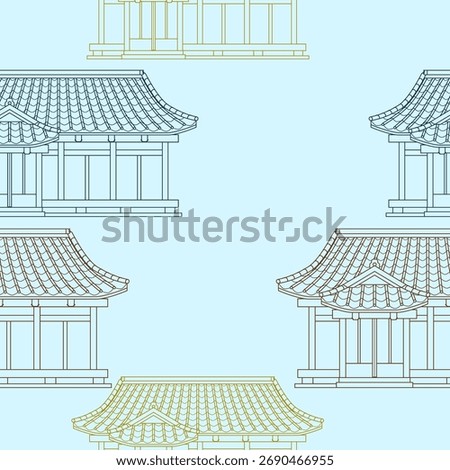 Editable Outline Style Front View Japanese Traditional House Vector Illustration in Various Colors for Creating Background of Tourism Travel and Culture or History Education