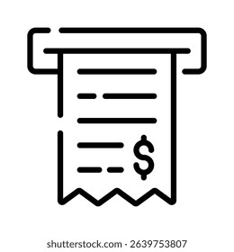 An editable outline style icon depicting withdrawal slip