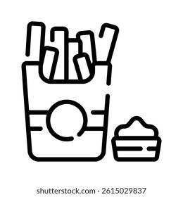 An editable outline style icon of french fries with dip sauce