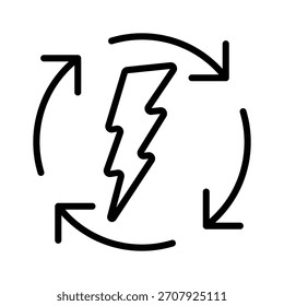 An editable outline style icon showing renewable energy