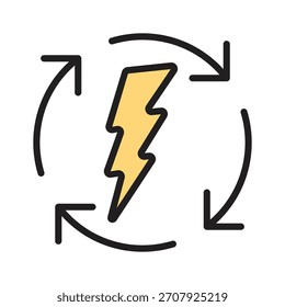 An editable outline style icon showing renewable energy