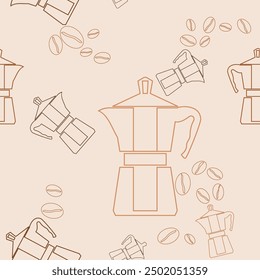 Modelo inconsútil de la Ilustración vectorial de la cafetera de Mokapot del estilo del contorno editable para crear el fondo sobre la industria del café y del café