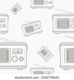 Estilo de contorno editable Viejo clásico Antiguas Radios Ilustración vectorial como patrón sin fisuras para la creación de fondo sobre la Tecnología de información o Electrónica