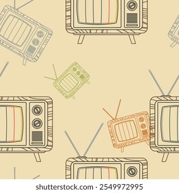 Editierbare Outline Style Old Classic Vintage TV Vektorgrafik in verschiedenen Farben als nahtloses Muster für die Schaffung Hintergrund der Informationstechnologie oder Elektro-verwandten Design