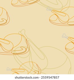 Editable Outline Style Roasted Turkey Vector Illustration in Various Positions as Seamless Pattern for Creating Background of Thanksgiving Day Related Design