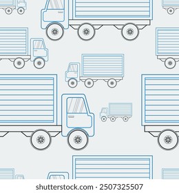 Editable Outline Style Side View Shipping Trucks Vector Illustration as Seamless Pattern for Creating Background of Online Shop or Transportation Related Design