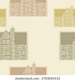 Editierbare Umrissart Seitenansicht Traditionelles Englisch Haus Gebäude Vektorgrafik als nahtloses Muster für die Schaffung Hintergrund von England Kultur Tradition und Geschichte Verwandtes Design