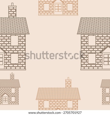 Editable Outline Style Simple Traditional English House Building Vector Illustration as Seamless Pattern for Creating Background of England Culture Tradition and History Related Design