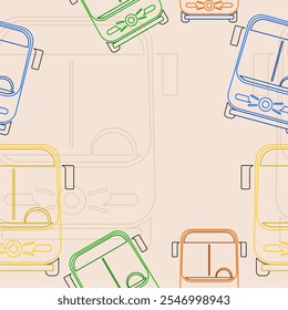 Editable Outline Style Various Colors Front View Creative and Cute Cat-like Bus Vector Iconic Illustration as Seamless Pattern for Creating Background of Vehicle Transportation or Kids Related Design