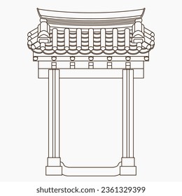 Editable Outline Traditional Korean Hanok Door Building Vector Illustration for Artwork Element of Oriental History and Culture Related Design