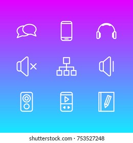 Editable Pack Of Bullhorn, Book, Amplifier And Other Elements.  Vector Illustration Of 9 Music Outline Icons. 