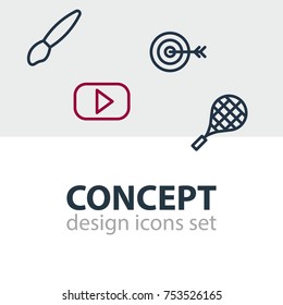 Editable Pack Of Dartboard, Rocket, Movie And Other Elements.  Vector Illustration Of 4 Entertainment Outline Icons. 