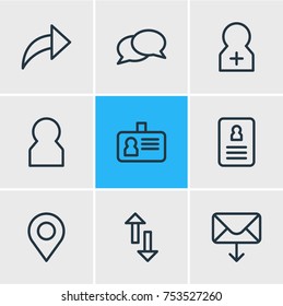 Editable Pack Of Dialogue, Direction, Pinpoint And Other Elements.  Vector Illustration Of 9 Community Outline Icons. 