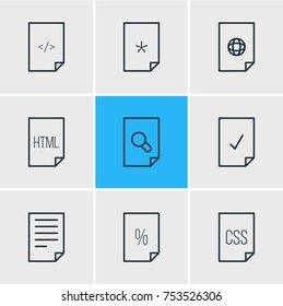 Editable Pack Of Document, Code, Internet And Other Elements.  Vector Illustration Of 9 Document Outline Icons. 