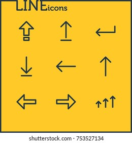Editable Pack Of Loading, Left, Shrift And Other Elements.  Vector Illustration Of 9 Sign Outline Icons. 