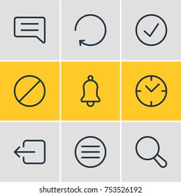 Editable Pack Of Note, Clock, Done And Other Elements.  Vector Illustration Of 9 Application Outline Icons. 