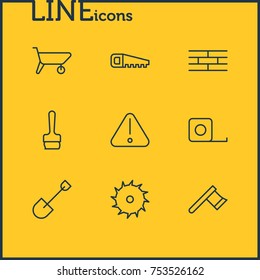 Editable Pack Of Paintbrush, Spade, Hacksaw And Other Elements.  Vector Illustration Of 9 Industry Outline Icons. 