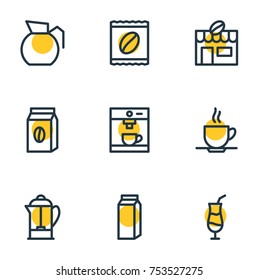 Editable Pack Of Paper Box, House, Cup And Other Elements.  Vector Illustration Of 9 Drink Outline Icons. 