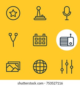 Editable Pack Of Picture, Date, Headphone And Other Elements.  Vector Illustration Of 9 Music Outline Icons. 