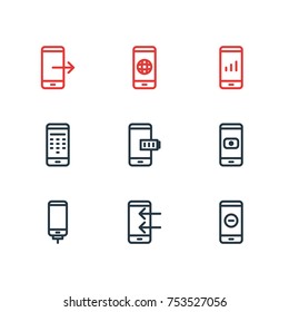 Editable Pack Of Protection, Minus, Worldwide And Other Elements.  Vector Illustration Of 9 Telephone Outline Icons. 