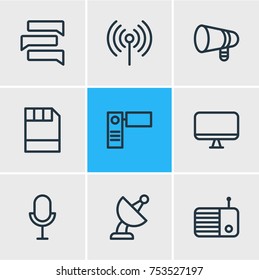 Editable Pack Of Signal, Mike, Conversation And Other Elements.  Vector Illustration Of 9 Media Outline Icons. 
