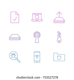 Editable Pack Of Telephone, Checked Note, Bug And Other Elements.  Vector Illustration Of 9 Internet Outline Icons. 