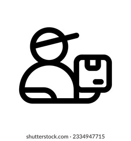 Corredor de paquete editable, icono vector man de entrega. Envío, entrega, comercio electrónico, logística. Parte de una familia de iconos grandes. Perfecto para interfaces web y de aplicaciones, presentaciones, infografías, etc