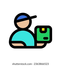 Bearbeitbarer Paketkurier, Liefermann Vektorsymbol. Versand, Lieferung, E-Commerce, Logistik. Teil einer großen Icon-Set-Familie. Perfekt für Web- und App-Schnittstellen, Präsentationen, Infografiken usw.