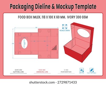 Editable packaging dieline and artwork template for food box imlek chinese new year Real dimensions with cutting, creasing, and bleed guides. Ready-to-use vector file for printing and production setup
